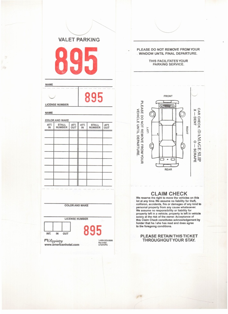 TARJETA VALET PARKING CX500